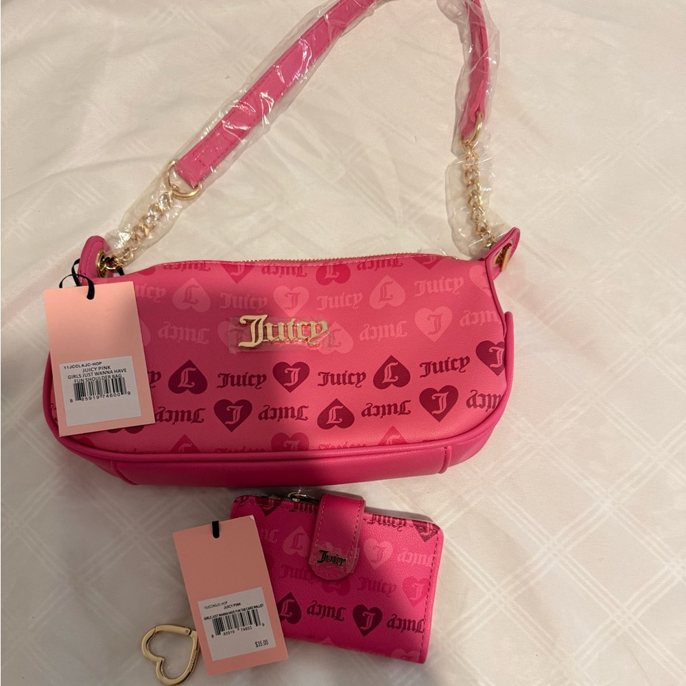 Juicy Couture Fuchsia Logo Shoulder Bag and Wallet